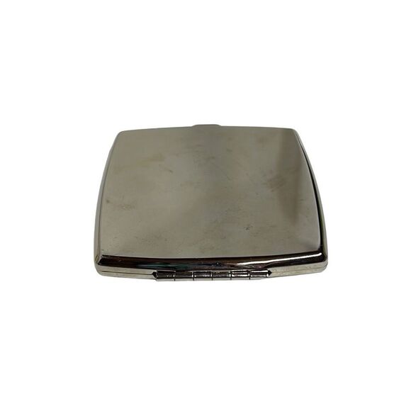 St. John Classic Design Silver Tone Snap Logo Compact Mirror Size 2.5" x 2.5" - Picture 7 of 10